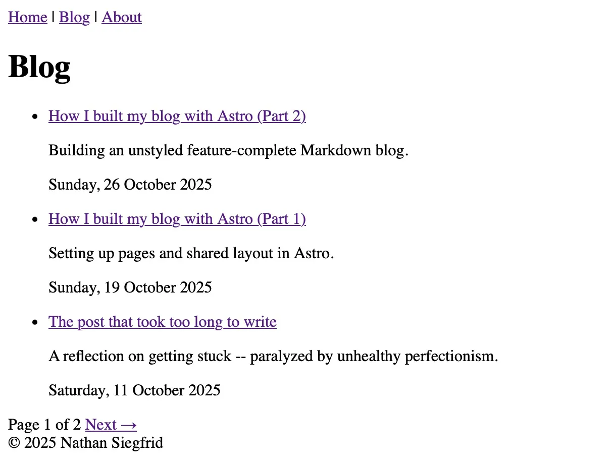 Paginated list of all blog posts